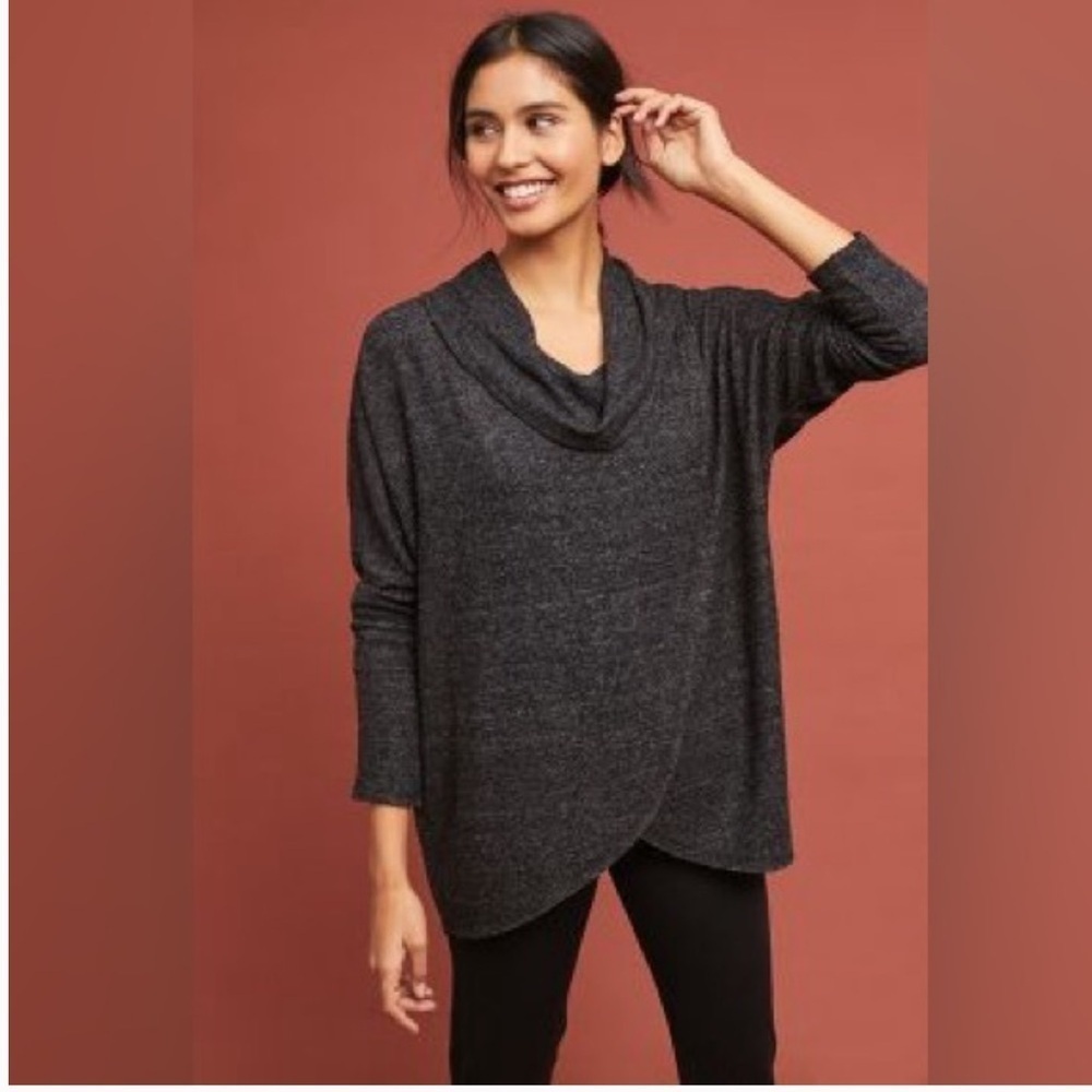 Anthropologie Saturday Sunday Homebound Cowl Neck Overlay Relaxed Fit Sweater